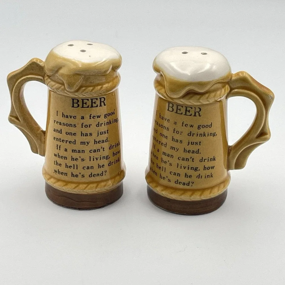 Vintage Beer Mug Stein Salt And Pepper Shakers Set‎ Japan Ceramic Barware 3.25